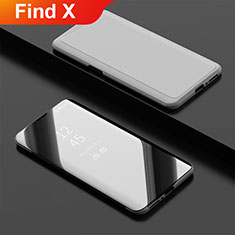Leather Case Stands Flip Holder Mirror Cover for Oppo Find X Silver