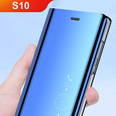 Leather Case Stands Flip Holder Mirror Cover L02 for Samsung Galaxy S10 Blue