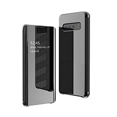 Leather Case Stands Flip Mirror Cover Holder A01 for Samsung Galaxy S10 Plus Black
