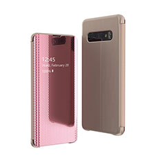 Leather Case Stands Flip Mirror Cover Holder A01 for Samsung Galaxy S10 Plus Rose Gold