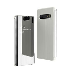 Leather Case Stands Flip Mirror Cover Holder A01 for Samsung Galaxy S10 Plus Silver