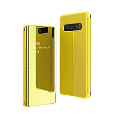 Leather Case Stands Flip Mirror Cover Holder A01 for Samsung Galaxy S10 Plus Yellow