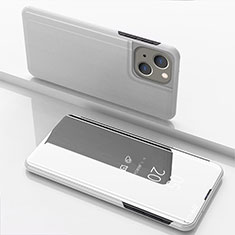 Leather Case Stands Flip Mirror Cover Holder for Apple iPhone 13 Mini Silver