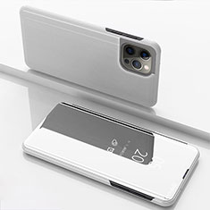 Leather Case Stands Flip Mirror Cover Holder for Apple iPhone 13 Pro Max Silver