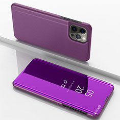 Leather Case Stands Flip Mirror Cover Holder for Apple iPhone 14 Pro Purple