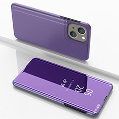 Leather Case Stands Flip Mirror Cover Holder for Apple iPhone 15 Purple