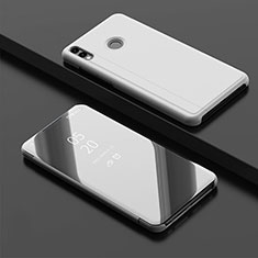 Leather Case Stands Flip Mirror Cover Holder for Huawei Enjoy 9 Plus Silver