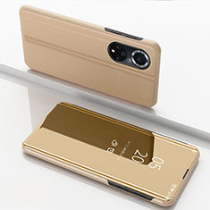 Leather Case Stands Flip Mirror Cover Holder for Huawei Honor 50 5G Gold