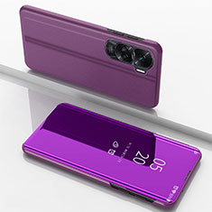Leather Case Stands Flip Mirror Cover Holder for Huawei Honor 90 Lite 5G Purple