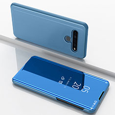 Leather Case Stands Flip Mirror Cover Holder for LG K61 Blue
