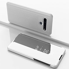 Leather Case Stands Flip Mirror Cover Holder for LG K61 Silver