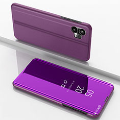 Leather Case Stands Flip Mirror Cover Holder for Nothing Phone 1 Purple