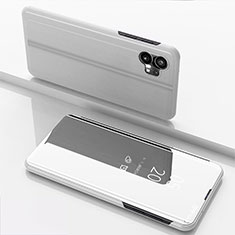 Leather Case Stands Flip Mirror Cover Holder for Nothing Phone 1 Silver