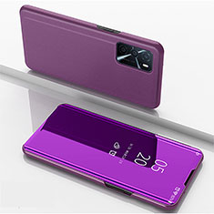 Leather Case Stands Flip Mirror Cover Holder for Oppo A16 Purple
