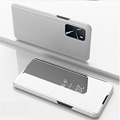 Leather Case Stands Flip Mirror Cover Holder for Oppo A16 Silver