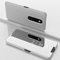 Leather Case Stands Flip Mirror Cover Holder for Oppo A9 Silver