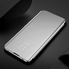 Leather Case Stands Flip Mirror Cover Holder for Oppo F19 Pro+ Plus 5G Silver