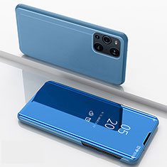 Leather Case Stands Flip Mirror Cover Holder for Oppo Find X3 5G Blue