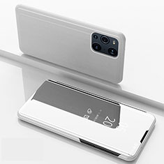 Leather Case Stands Flip Mirror Cover Holder for Oppo Find X3 Pro 5G Silver