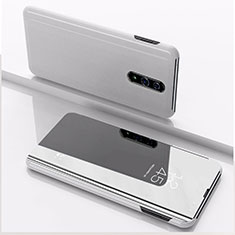 Leather Case Stands Flip Mirror Cover Holder for Oppo Reno Silver