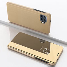 Leather Case Stands Flip Mirror Cover Holder for Oppo Reno4 F Gold