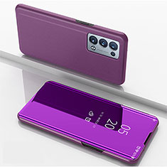 Leather Case Stands Flip Mirror Cover Holder for Oppo Reno6 Pro+ Plus 5G Purple