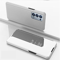 Leather Case Stands Flip Mirror Cover Holder for Oppo Reno6 Pro+ Plus 5G Silver