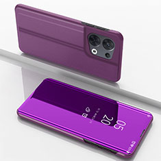 Leather Case Stands Flip Mirror Cover Holder for Oppo Reno8 5G Purple