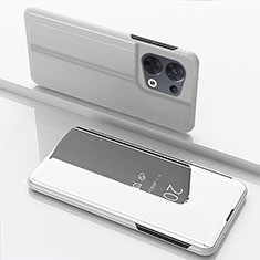 Leather Case Stands Flip Mirror Cover Holder for Oppo Reno8 Pro+ Plus 5G Silver