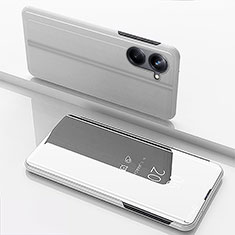 Leather Case Stands Flip Mirror Cover Holder for Realme 10 4G Silver