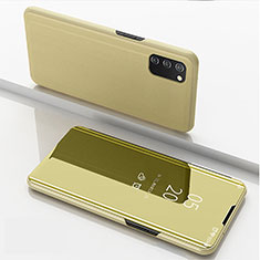 Leather Case Stands Flip Mirror Cover Holder for Samsung Galaxy A02s Gold
