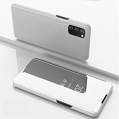 Leather Case Stands Flip Mirror Cover Holder for Samsung Galaxy A02s Silver