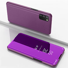 Leather Case Stands Flip Mirror Cover Holder for Samsung Galaxy A03s Clove Purple