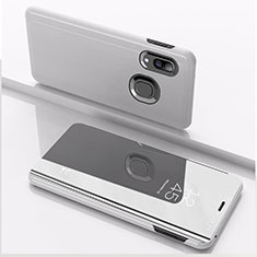 Leather Case Stands Flip Mirror Cover Holder for Samsung Galaxy A10s Silver