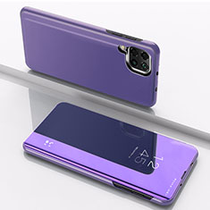 Leather Case Stands Flip Mirror Cover Holder for Samsung Galaxy A12 Nacho Purple
