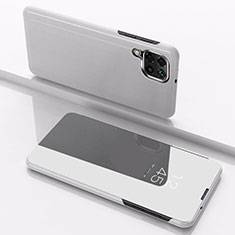 Leather Case Stands Flip Mirror Cover Holder for Samsung Galaxy A12 Nacho Silver