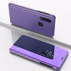 Leather Case Stands Flip Mirror Cover Holder for Samsung Galaxy A20 Purple