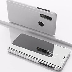 Leather Case Stands Flip Mirror Cover Holder for Samsung Galaxy A20 Silver