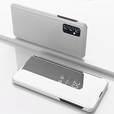 Leather Case Stands Flip Mirror Cover Holder for Samsung Galaxy F23 5G Silver