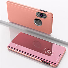Leather Case Stands Flip Mirror Cover Holder for Samsung Galaxy M01s Rose Gold