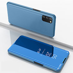 Leather Case Stands Flip Mirror Cover Holder for Samsung Galaxy M02s Blue