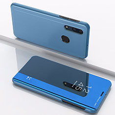 Leather Case Stands Flip Mirror Cover Holder for Samsung Galaxy M10S Blue