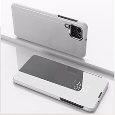 Leather Case Stands Flip Mirror Cover Holder for Samsung Galaxy M53 5G Silver