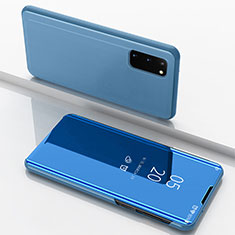 Leather Case Stands Flip Mirror Cover Holder for Samsung Galaxy S20 Blue