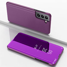 Leather Case Stands Flip Mirror Cover Holder for Samsung Galaxy S22 Plus 5G Purple