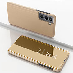 Leather Case Stands Flip Mirror Cover Holder for Samsung Galaxy S23 5G Gold