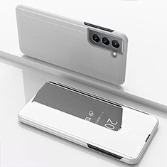 Leather Case Stands Flip Mirror Cover Holder for Samsung Galaxy S23 5G Silver