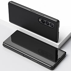 Leather Case Stands Flip Mirror Cover Holder for Samsung Galaxy Z Fold3 5G Black