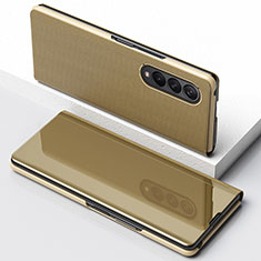 Leather Case Stands Flip Mirror Cover Holder for Samsung Galaxy Z Fold3 5G Gold