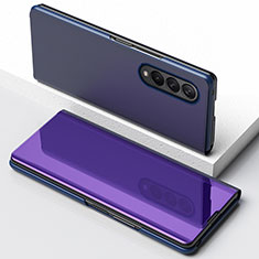 Leather Case Stands Flip Mirror Cover Holder for Samsung Galaxy Z Fold3 5G Purple